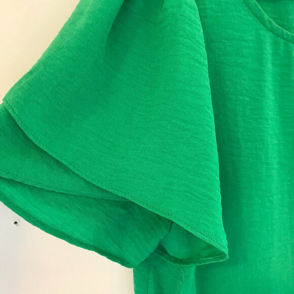 NWT Vince Camuto blouse women's M festive green flutter sleeves holiday event - Picture 4 of 7